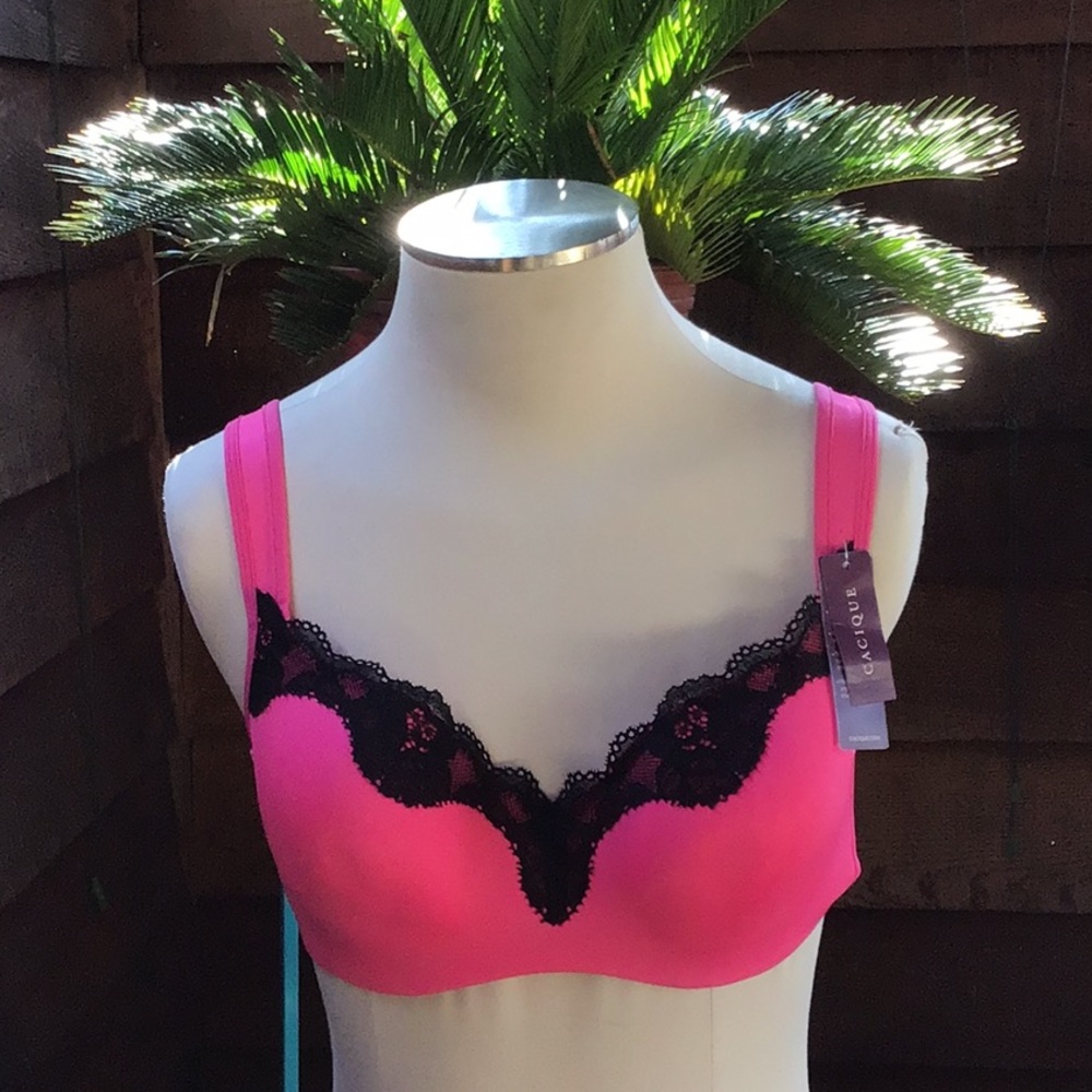 🌲NWT Cacique Pink & Black Lace Bra 38C